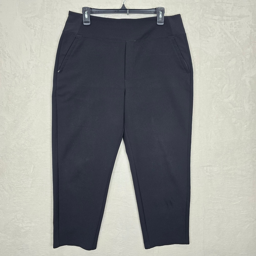 Athleta Endless High Rise Pant Black Textured Stretch Tapered Size 12P #533636